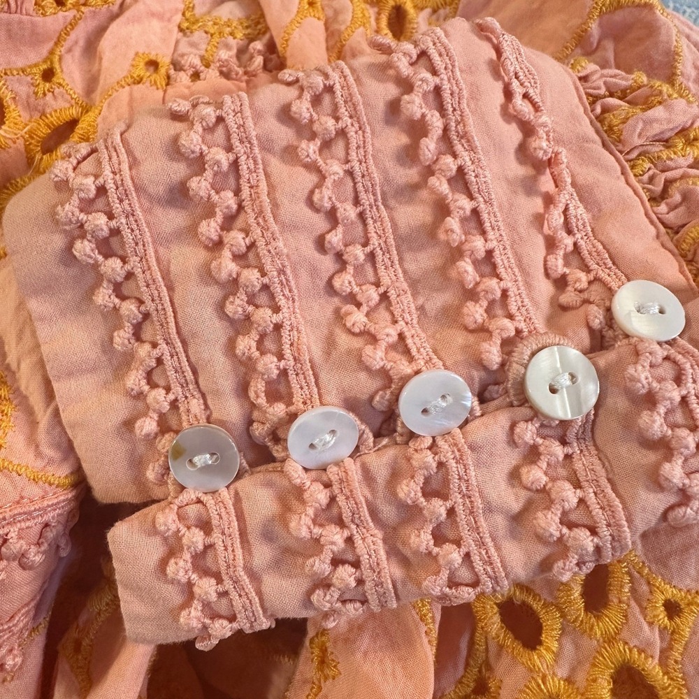 ROIII Small‎ Peach Eyelet Lace Mini Dress Peach Boho Embroidery Stunning Dress - Picture 12 of 12